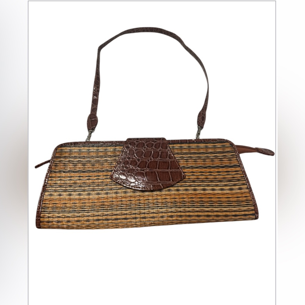 Brown and Tan Clutch with Woven Retro Design